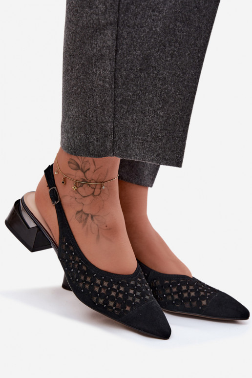 Peau Sandales femme en daim avec des éléments ajourés avec maille Klocke D&A CR61-3004 couleur noire