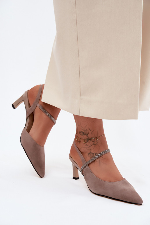 Peau Talons hauts élégants en daim Ze Zdobionym Bandesem D&A CR61-3048 beige