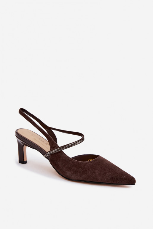 Escarpins en daim couleur chocolat élégants avec des brides décoratives D&A