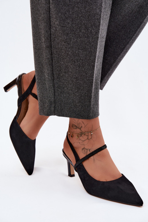 Peau Talons hauts élégants en daim Ze Zdobionym Bandesem D&A CR61-3048 couleur noire