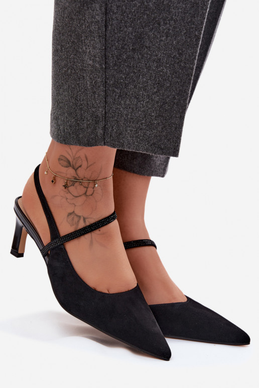 Peau Talons hauts élégants en daim Ze Zdobionym Bandesem D&A CR61-3048 couleur noire