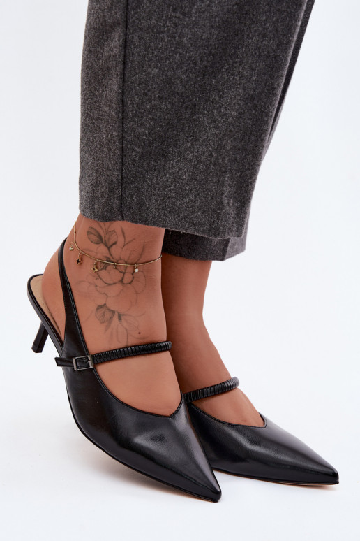 Peau Chaussures Sandales à talons hauts avec des sangles D&A CR61-3046 couleur noire