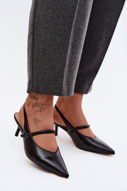 Peau Chaussures Sandales à talons hauts avec des sangles D&A CR61-3046 couleur noire