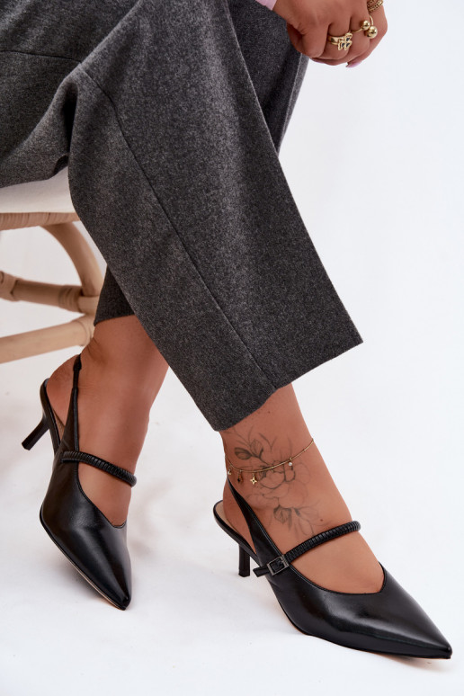 Peau Chaussures Sandales à talons hauts avec des sangles D&A CR61-3046 couleur noire