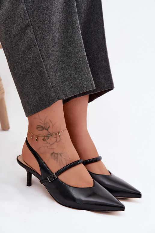 Peau Chaussures Sandales à talons hauts avec des sangles D&A CR61-3046 couleur noire