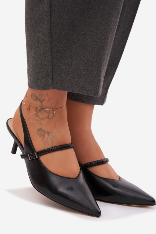 Peau Chaussures Sandales à talons hauts avec des sangles D&A CR61-3046 couleur noire