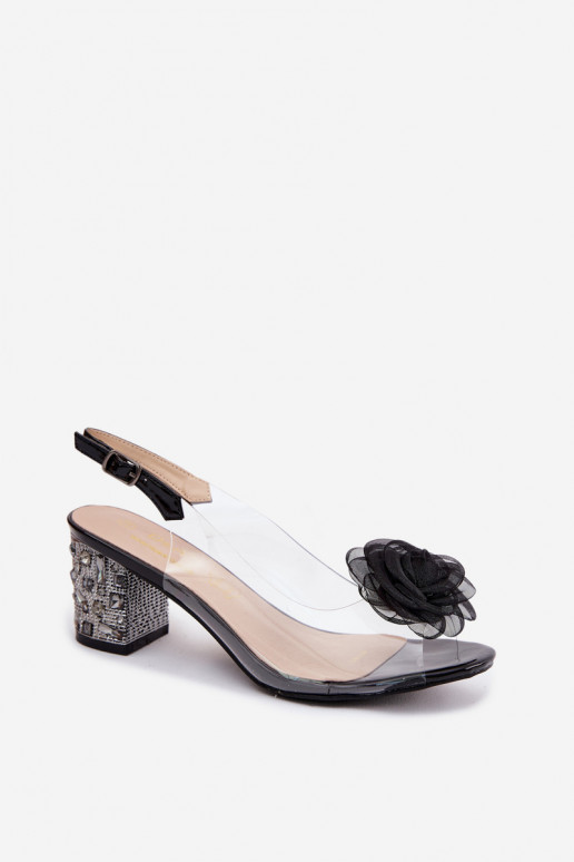 Sandales transparentes noires avec talons et clous scintillants D&A