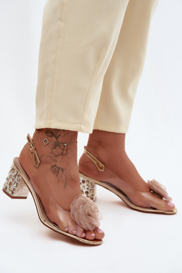 Sandales transparentes dorées avec talons et clous scintillants D&A