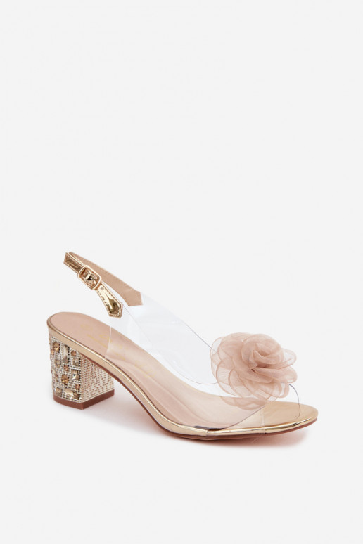 Sandales transparentes dorées avec talons et clous scintillants D&A