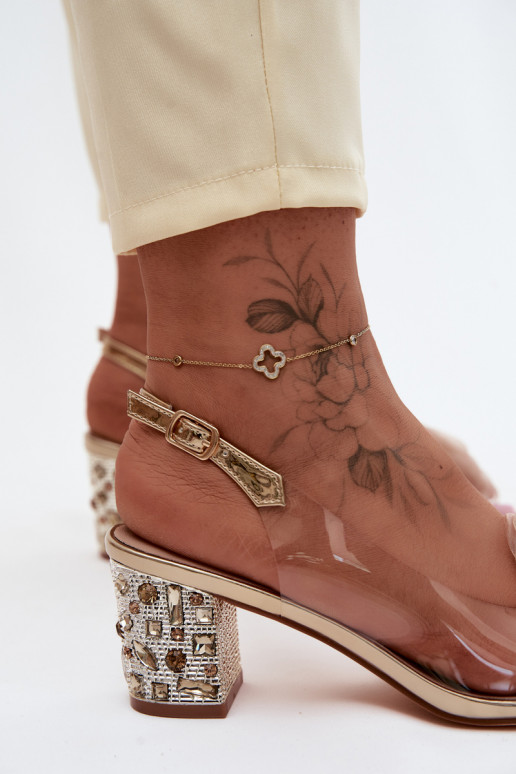 Sandales transparentes dorées avec talons et clous scintillants D&A