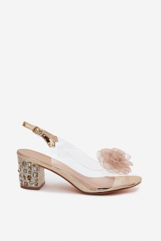 Sandales transparentes dorées avec talons et clous scintillants D&A