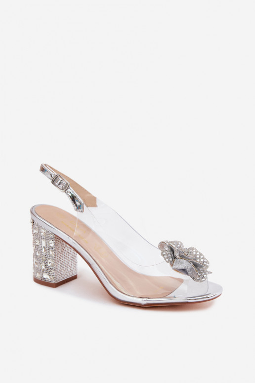Sandales transparentes avec talons et gemmes brillantes D&A MR61-9013 argent