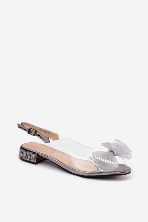 Sandales transparentes avec gemmes brillantes et nœud en filet D&A MR61-9004 gris