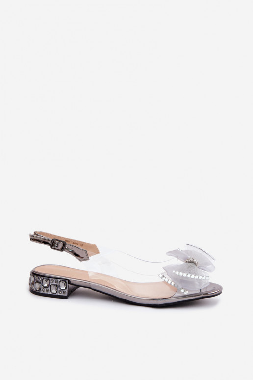 Sandales transparentes avec gemmes brillantes et nœud en filet D&A MR61-9004 gris