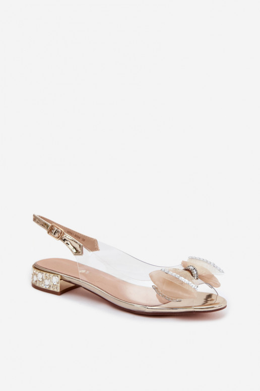 Sandales transparentes avec gemmes brillantes et nœud en filet D&A MR61-9004 or