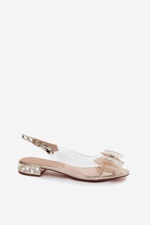 Sandales transparentes avec gemmes brillantes et nœud en filet D&A MR61-9004 or