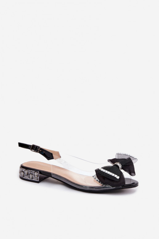 Sandales transparentes avec gemmes brillantes et nœud en filet D&A MR61-9004 noir