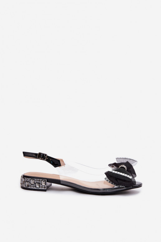 Sandales transparentes avec gemmes brillantes et nœud en filet D&A MR61-9004 noir