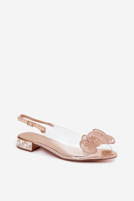 Sandales transparentes pour femmes avec gemmes brillantes D&A MR61-9002 or rose