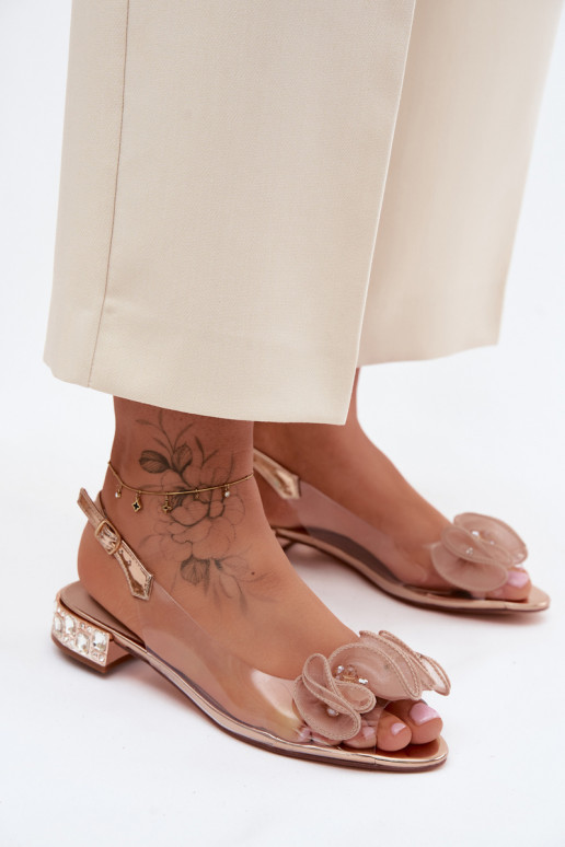 Sandales transparentes pour femmes avec gemmes brillantes D&A MR61-9002 or rose