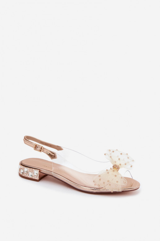 Sandales transparentes pour femmes avec nœuds D&A MR61-9001 or rose
