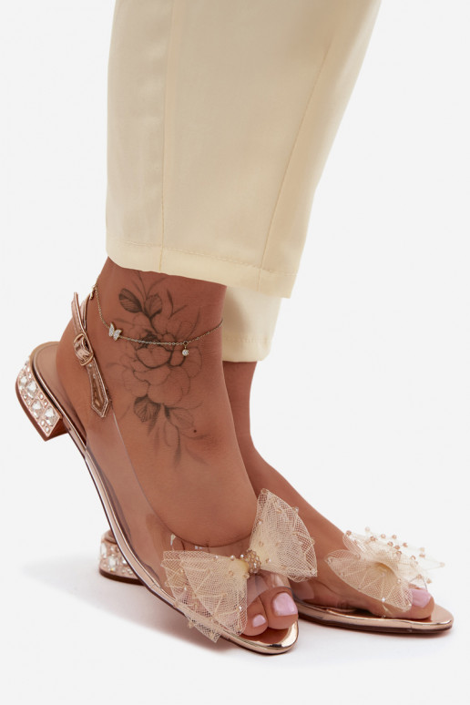 Sandales transparentes pour femmes avec nœuds D&A MR61-9001 or rose