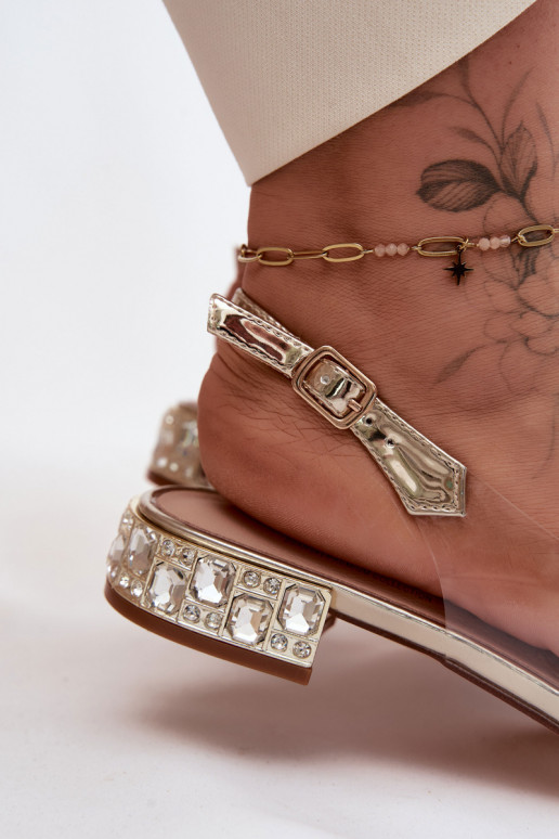 Sandales pour femmes Voir à travers avec des rubans D&A MR61-9001 couleur dorée