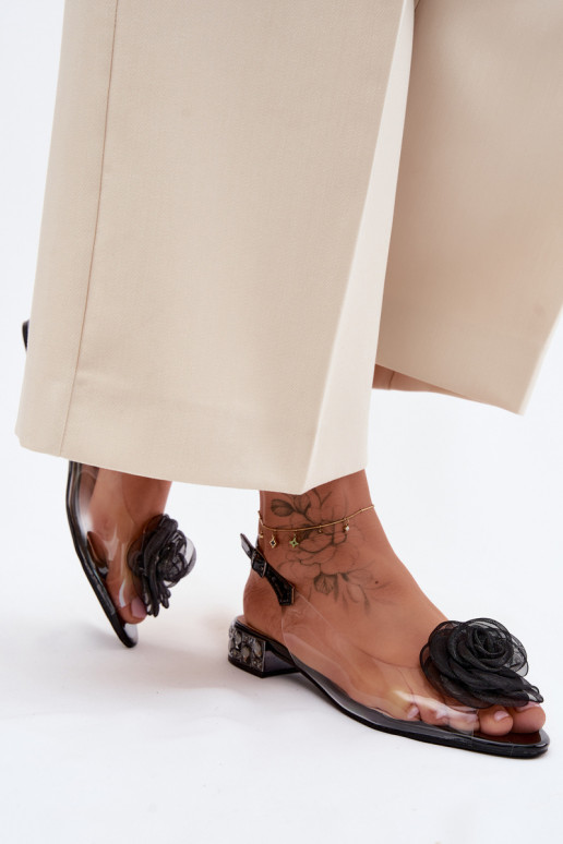 Sandales transparentes pour femmes avec rose D&A MR61-9003 noir