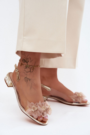 Sandales transparentes avec gemmes brillantes et motifs floraux en filet D&A MR61-9006 or