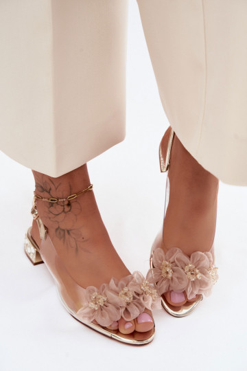 Sandales transparentes avec gemmes brillantes et motifs floraux en filet D&A MR61-9006 or 2
