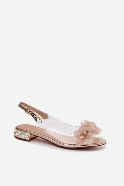 Sandales transparentes avec gemmes brillantes et motifs floraux en filet D&A MR61-9006 or