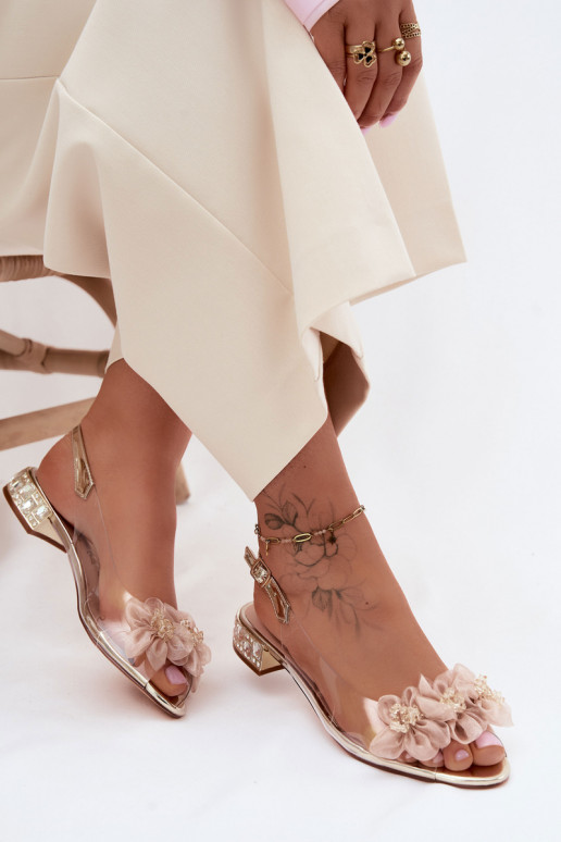 Sandales transparentes avec gemmes brillantes et motifs floraux en filet D&A MR61-9006 or