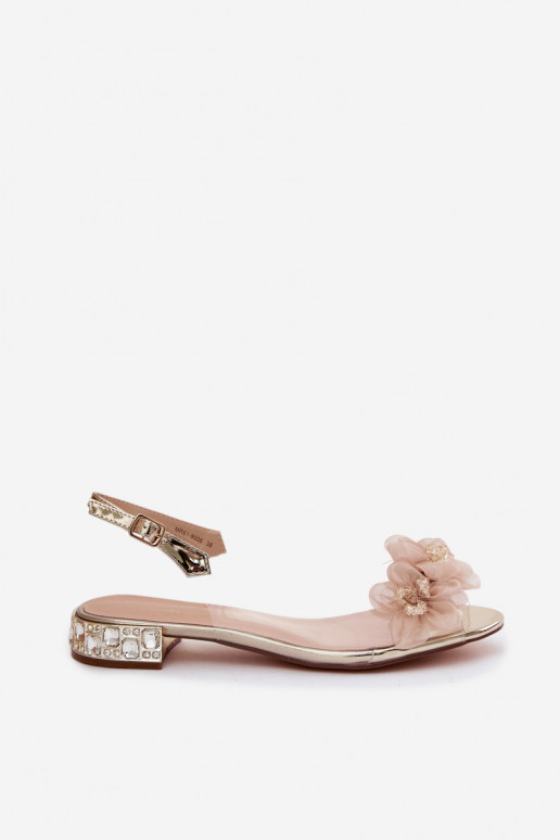 Sandales transparentes avec gemmes brillantes et motifs floraux en filet D&A MR61-9006 or