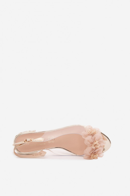 Sandales transparentes avec gemmes brillantes et motifs floraux en filet D&A MR61-9006 or