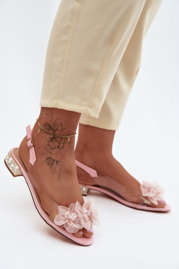 Sandales transparentes avec gemmes brillantes et motifs floraux en filet D&A MR61-9006 rose