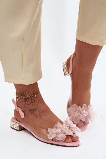 Sandales transparentes avec gemmes brillantes et motifs floraux en filet D&A MR61-9006 rose 2