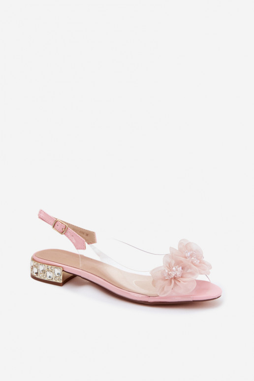 Sandales transparentes avec gemmes brillantes et motifs floraux en filet D&A MR61-9006 rose
