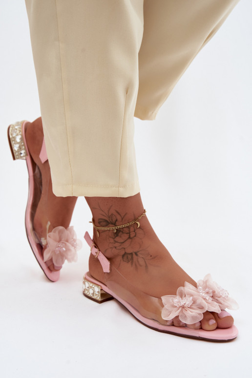 Sandales transparentes avec gemmes brillantes et motifs floraux en filet D&A MR61-9006 rose