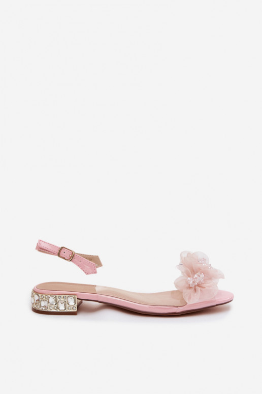 Sandales transparentes avec gemmes brillantes et motifs floraux en filet D&A MR61-9006 rose