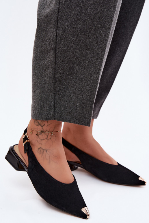 Peau Sandales femme en daim Sur un talon bas D&A CR61-3050 couleur noire