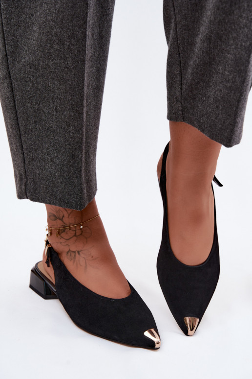 Sandales en daim pour femmes à talons bas D&A CR61-3050 noir