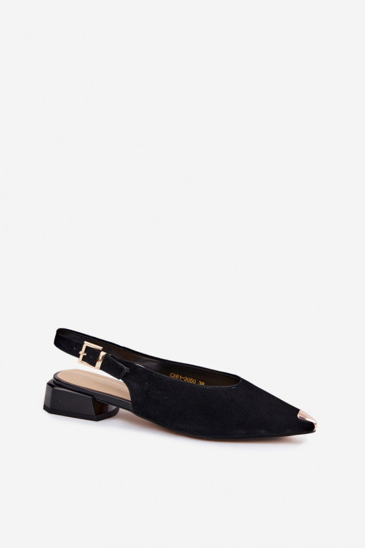 Sandales en daim pour femmes à talons bas D&A CR61-3050 noir