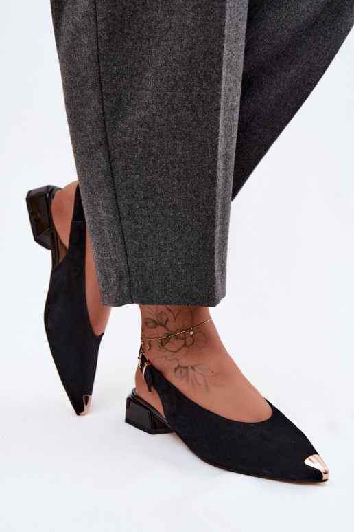 Peau Sandales femme en daim Sur un talon bas D&A CR61-3050 couleur noire