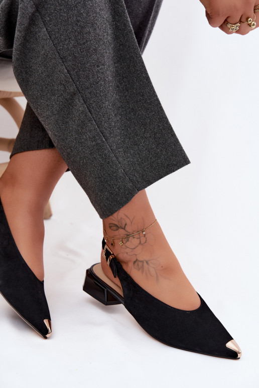 Peau Sandales femme en daim Sur un talon bas D&A CR61-3050 couleur noire