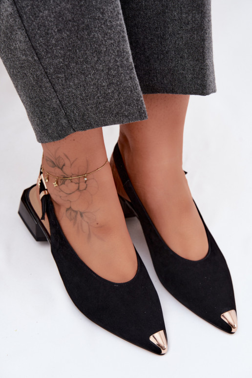 Sandales en daim pour femmes à talons bas D&A CR61-3050 noir