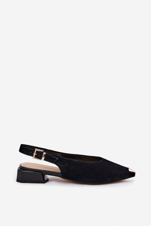 Sandales en daim pour femmes à talons bas D&A CR61-3050 noir
