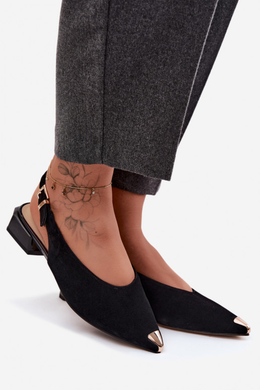 Peau Sandales femme en daim Sur un talon bas D&A CR61-3050 couleur noire