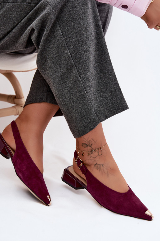 Sandales en daim pour femmes à talons bas D&A CR61-3050 bordeaux