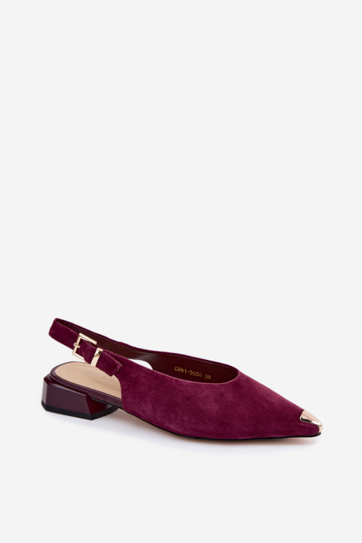 Sandales en daim pour femmes à talons bas D&A CR61-3050 bordeaux