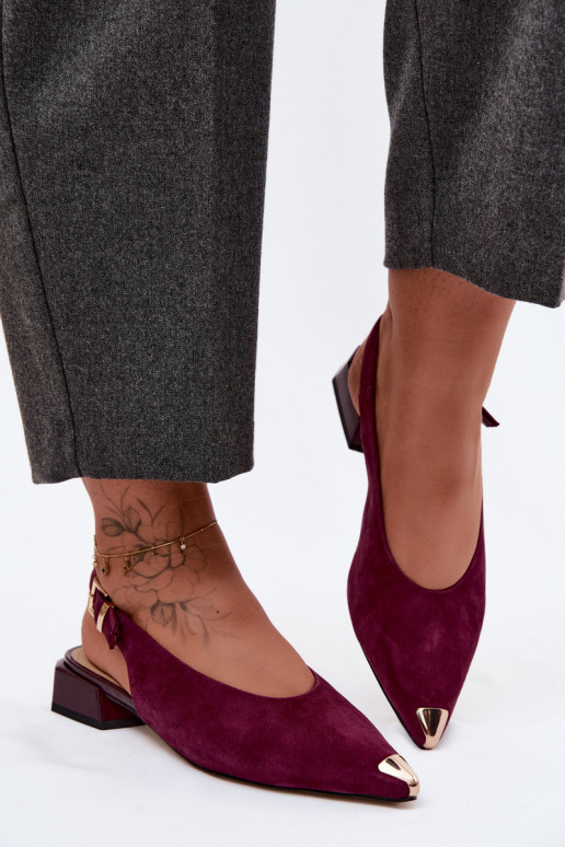 Sandales en daim pour femmes à talons bas D&A CR61-3050 bordeaux